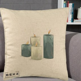 Perna Decorativa Lumanari Hygge Alb-Verde, 40x40 cm, Bej, Husa Detasabila, Perna Inclusa, BEKZ®