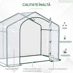 Outsunny Sera Cabina Portabila 6' x 3' x 6', Folie PE, Sera de Gradina cu Cadru de Otel, Usa cu Fermoar, Aerisire Superioara, pentru Flori, Legume, Puieti, Plante Tropicale, Verde | Aosom Romania