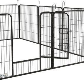PawHut Gard pentru Câini, Incintă Modulară pentru Câini din 8 Secții pentru Interior și Exterior, 80x100 cm, Negru | Aosom Romania