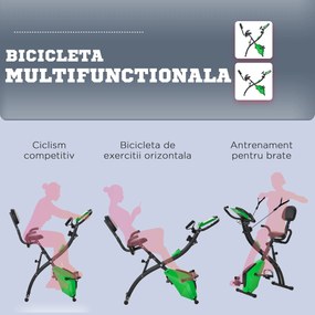 Bicicleta Pliabila 2 în 1, Rezistenta 8 Nivele Elastice pentru Brate si Ecran LCD, 97x51x115cm, Verde HOMCOM | Aosom RO