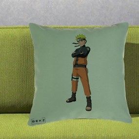 Perna Personalizata Naruto Uzumaki Portret Complet, 40x40 cm, Verde, Husa Detasabila, Perna Inclusa, BEKZ®