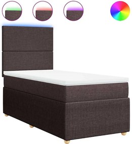 vidaXL Pat box spring cu saltea, maro închis, 90x200 cm, textil