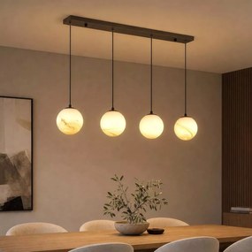 Lustra cu Pendule pentru Insula Bucatarie sau Dining, Carrara, Sticla Efect Marmura, 4xE27