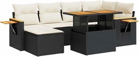 vidaXL Set canapele grădină perne 7 piese negru, poliratan/lemn acacia