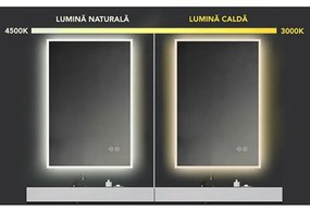 Oglinda Fluminia, Miro 75, dreptunghiulara, cu LED, 2 culori, dezaburire, 75 cm