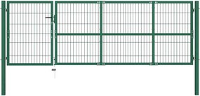 vidaXL Poartă de gard de grădină cu stâlpi 350x100 cm, oțel, verde