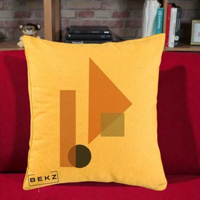 Perna Decorativa Geometric Bauhaus Triunghi, 40x40 cm, Galben, Husa Detasabila, Perna Inclusa, BEKZ®