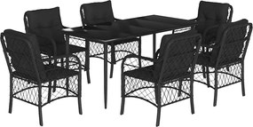 vidaXL Set mobilier de grădină cu perne, 7 piese, negru, poliratan