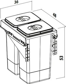 Cos gunoi incorporabil Ecomax Front 40, cu extragere automata, colectare selectiva, gri orion, 2 x 26 l H:530 mm, L:360 mm,:A: 480 mm, Polipropilena