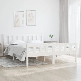810655 vidaXL Cadru de pat dublu, alb, 135x190 cm, lemn masiv