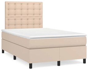 vidaXL Pat box spring cu saltea, cappuccino, 120x190cm piele ecologică