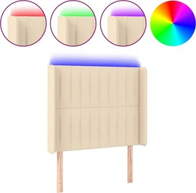 vidaXL Tăblie de pat cu LED, crem, 103x16x118/128 cm, textil