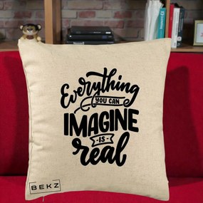 Perna Decorativa Everything You Can Imagine Is Real, 40x40 cm, Bej, Husa Detasabila, Perna Inclusa, BEKZ®