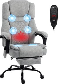 HOMCOM Scaun de birou cu spătar înalt și masaj, cu vibrații, funcție de încălzire, spătar reglabil, suport pentru picioare, telecomandă, gri | Aosom Romania