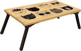 Masa laptop GUSTO CATS, stejar/negru, PAL melaminat, 60x35x25 cm