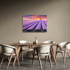 Tablou pe sticlă - ferma cu flori (70x50 cm)