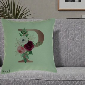 Cadou Personalizat - Perna Personalizata Monograma Rose Gold Litera P, 40x40 cm, Verde, Husa Detasabila, Perna Inclusa, BEKZ®
