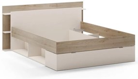 Pat matrimonial alb/în culoare naturală cu aspect de lemn de stejar cu spațiu de depozitare fără somieră 160x200 cm Albo – Marckeric
