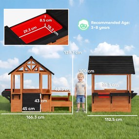 AIYAPLAY Casă de joacă pentru exterior din lemn cu masă bănci stație de spălat fereastră ușă suport ghiveci pentru 3-8 ani maro deschis | Aosom Romania