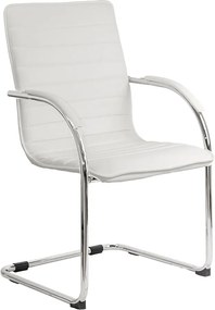 Scaun pentru așteptare alb OFF 835 din piele ecologică și cadru metalic cromat cu brațe