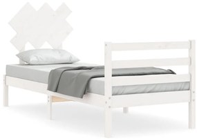 3195247 vidaXL Cadru de pat cu tăblie single mic, alb, lemn masiv