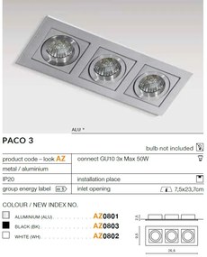 Spot incastrat tavan/plafon PACO 3 aluminiu