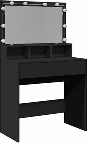 vidaXL Masă de toaletă cu LED, negru, 80x41x134,5 cm