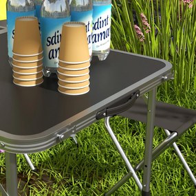 Outsunny Set Masă de Camping Pliabilă cu 4 Scaune, Masă de Picnic Reglabilă pe Înălțime, 4 Bănci și Orificiu pentru Umbrelă, din Aluminiu, pentru Picnic, Mare, Grădină, Negru | Aosom Romania