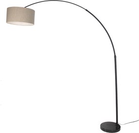 Lampadar cu arc modern negru cu bază de marmură și abajur bej bouclé de 50 cm - XXL