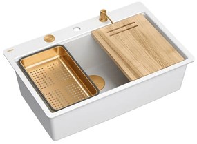 Statie de lucru incastrata Quadron Unique Marc 110 alb - cupru 1 cuva 75x49 cm