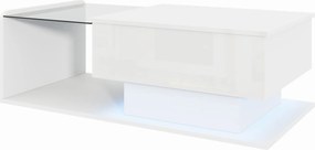 Masă de cafea cu înălțime reglabilă, cu sticlă și bandă LED, 100x50x33/47,5 cm, Alb