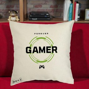 Perna Personalizata Forever Gamer, 40x40 cm, Ecru, Husa Detasabila, Perna Inclusa, BEKZ®