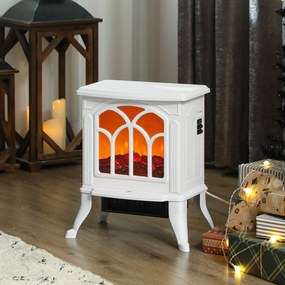 HOMCOM Șemineu electric pe picior 750/1500 W, șemineu decorativ cu efect flacără LED, 37,3 x 23,1 x 44 cm, alb | Aosom Romania