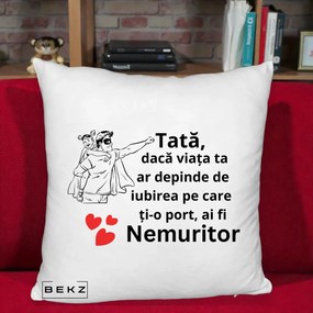 Cadou pentru Tata - Perna Personalizata Tata Nemuritor Supererou cu Masca, 40x40 cm, Alb Pufos, Husa Detasabila, Perna Inclusa, BEKZ®