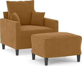 vidaXL Fotoliu canapea cu taburet, maro, 60 cm, catifea