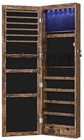 Dulap de perete cu oglinda pentru bijuterii, Artool, MDF, raft inferior, maro rustic, 37x10x120 cm