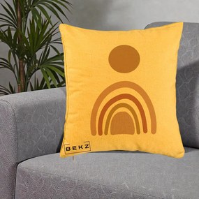 Perna Decorativa Boho Rainbow Sun, 40x40 cm, Galben, Husa Detasabila, Perna Inclusa, BEKZ®