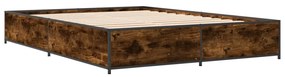 3279859 vidaXL Cadru de pat, stejar afumat 135x190 cm lemn prelucrat și metal