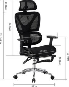 RESIGILAT- RIGACHAIR Scaun ergonomic, cotiere 2D, tetiera 2D, recliner 155°, suport picioare, Full Mesh, Negru