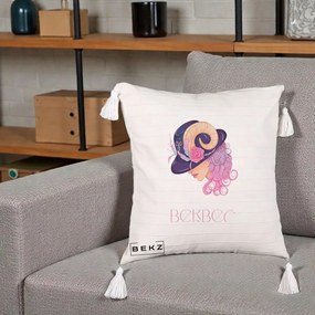 Perna Personalizata Zodie Berbec, 40x40 cm, Bej cu Franjuri, Husa Detasabila, Perna Inclusa, BEKZ®
