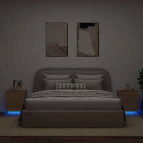 vidaXL Noptiere cu lumini LED, 2 buc., stejar sonoma, lemn prelucrat