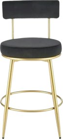 Scaun bar H115, negru/auriu, stofa catifelata/otel, 45x54x90 cm