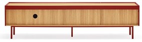 Comodă TV roșie cu aspect de lemn de stejar 180x45 cm Arista – Teulat