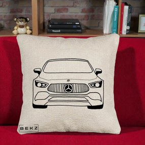 Perna Personalizata Mercedes-Benz Fata Linie, 40x40 cm, Bej Canapea, Husa Detasabila, Perna Inclusa, BEKZ®
