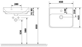 Bruckner - Lavoar încastrat NEON 45x41,5 cm ceramică/alb