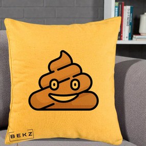 Perna Decorativa Emoji Poop Funny, 40x40 cm, Galben, Husa Detasabila, Perna Inclusa, BEKZ®