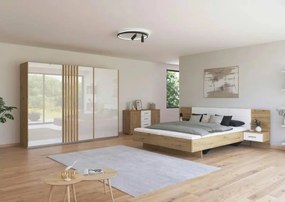 Dormitor stejar/ alb alpin - sticla alba XL MOSBACH