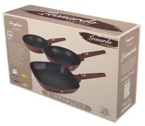 Set 3 tigai Leonardo Collection Berlinger Haus  BH 8049, antiaderente, strat titan, visiniu mat, (cu tigaie grill)