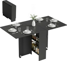 HOMCOM Masă Pliantă din Lemn cu Roți, pentru 4-6 Persoane, 75x140x75 cm, Negru | Aosom Romania