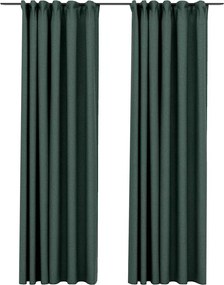 vidaXL Draperii opace aspect in, cu cârlige, 2 buc. verde, 140x245 cm